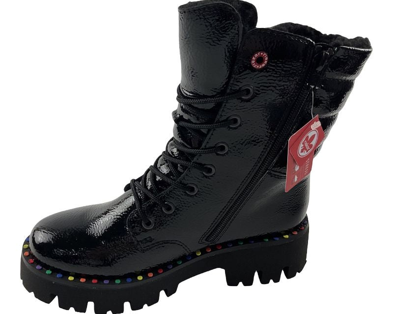Rieker Damen Schnürstiefel Y3330-00 schwarz Kunstlack
