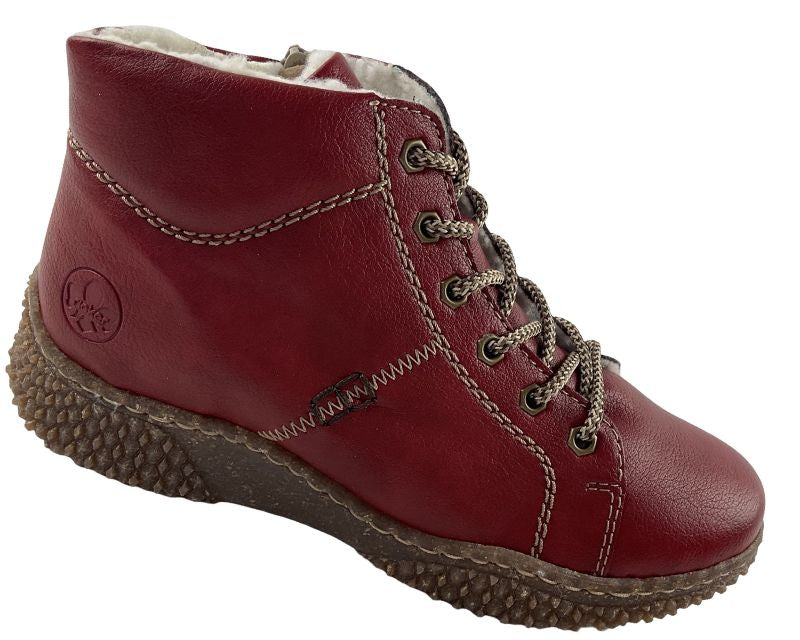 Rieker Damen Schnürstiefel Y8412-33  Rot Kunstleder