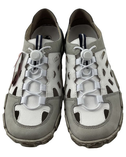 Rieker Damen Slippe L0358-80  Leder/Synthetik ,Weiß/Grau