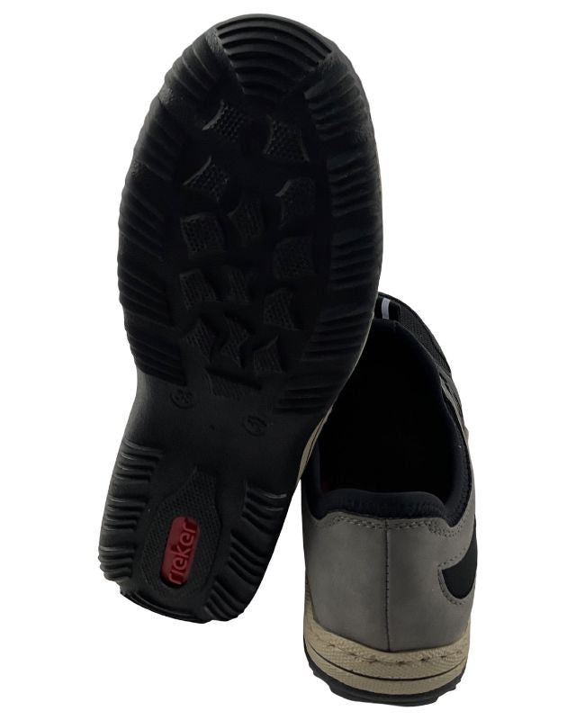 Rieker Damen Slipper L0593-00 Schwarz mit  Gummizug,  Kunstleder