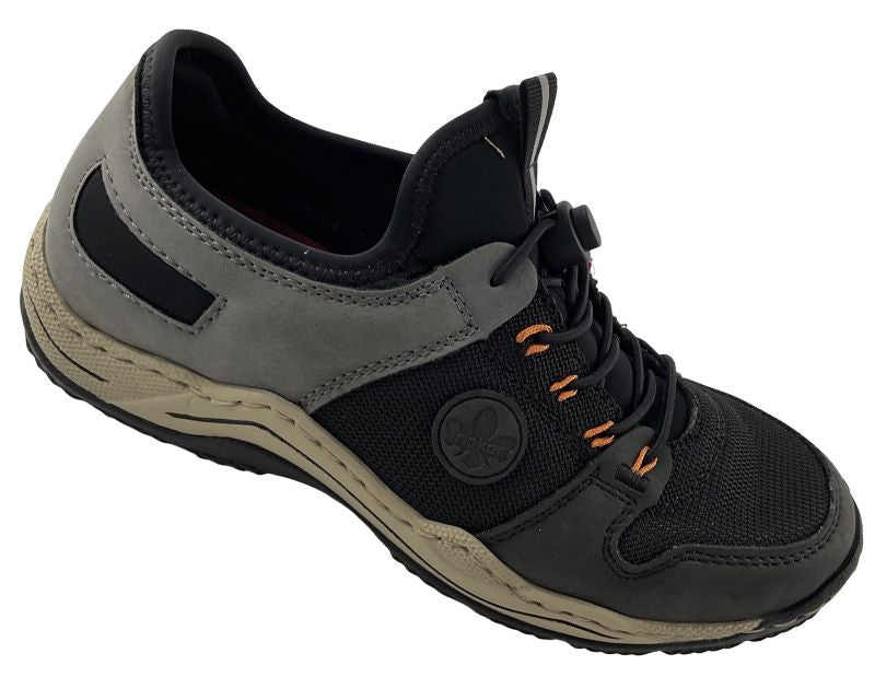 Rieker Damen Slipper L0593-00 Schwarz mit  Gummizug,  Kunstleder