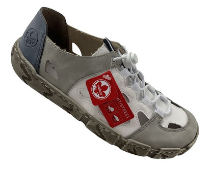Rieker Damen Slippe L0358-80  Leder/Synthetik ,Weiß/Grau