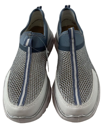 Rieker Damen Sneaker Low Slipper M6077-10 Weiß/Blau , mit luftiger Gitte