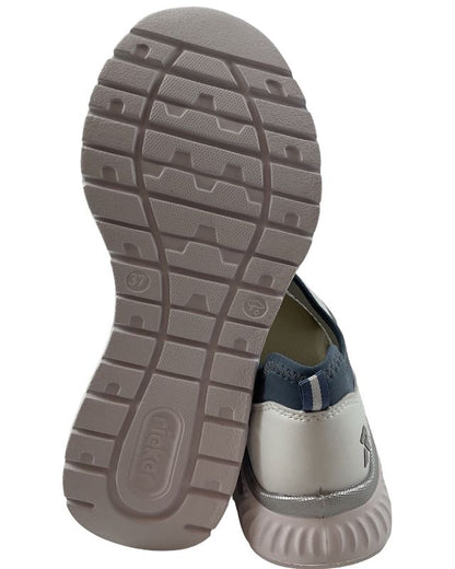 Rieker Damen Sneaker Low Slipper M6077-10 Weiß/Blau , mit luftiger Gitte