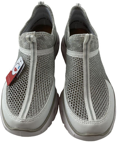 Rieker Damen Sneaker Low Slipper M6077-80 Weiß/Silber, mit luftiger Gitter