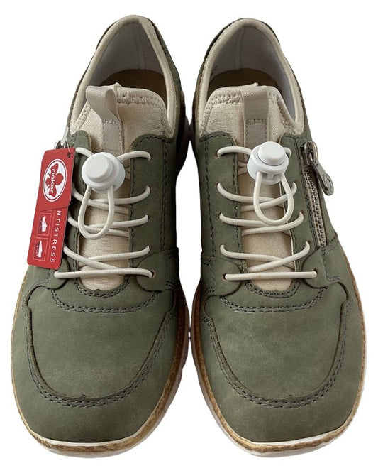 Rieker Damen Slipper N42G0-52 Grün Kunstleder