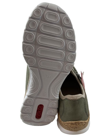Rieker Damen Slipper N42G0-52 Grün Kunstleder