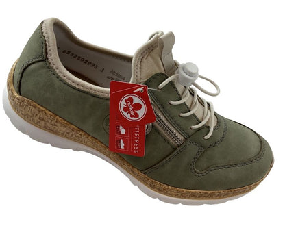 Rieker Damen Slipper N42G0-52 Grün Kunstleder