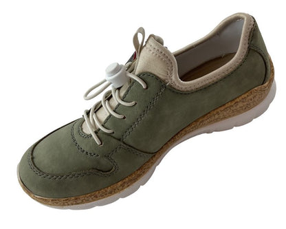 Rieker Damen Slipper N42G0-52 Grün Kunstleder