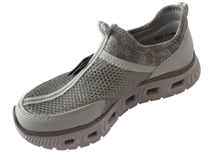 Rieker Damen Sneaker Low Slipper M6077-80 Weiß/Silber, mit luftiger Gitter