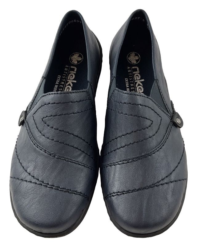 Rieker Damen Slipper 48961-14 Blau , Kunstleder,Extra-Weit