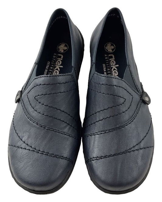 Rieker Damen Slipper 48961-14 Blau , Kunstleder,Extra-Weit