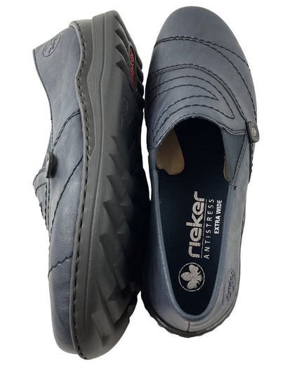 Rieker Damen Slipper 48961-14 Blau , Kunstleder,Extra-Weit