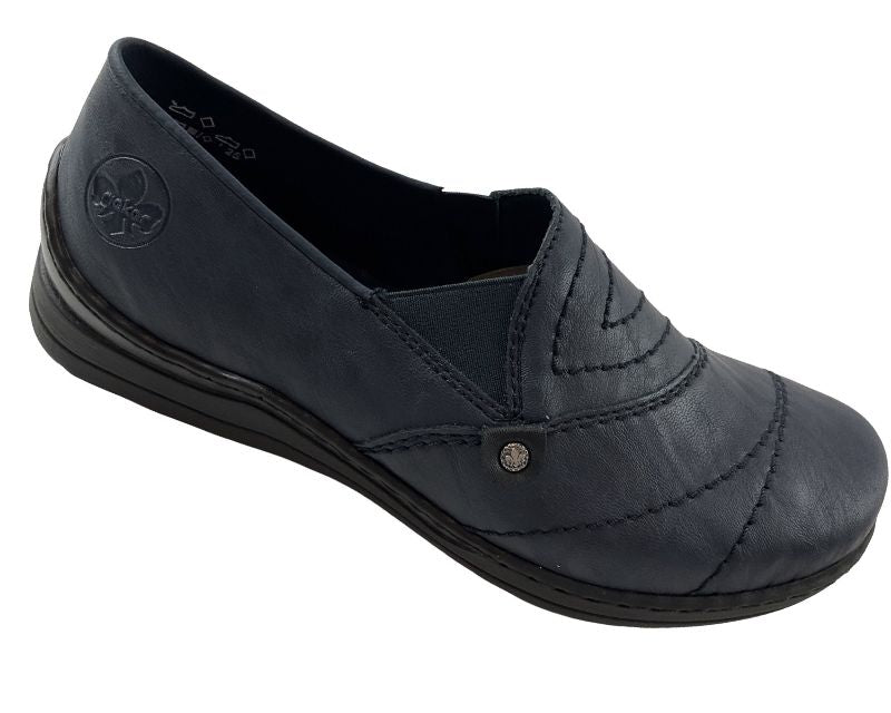 Rieker Damen Slipper 48961-14 Blau , Kunstleder,Extra-Weit