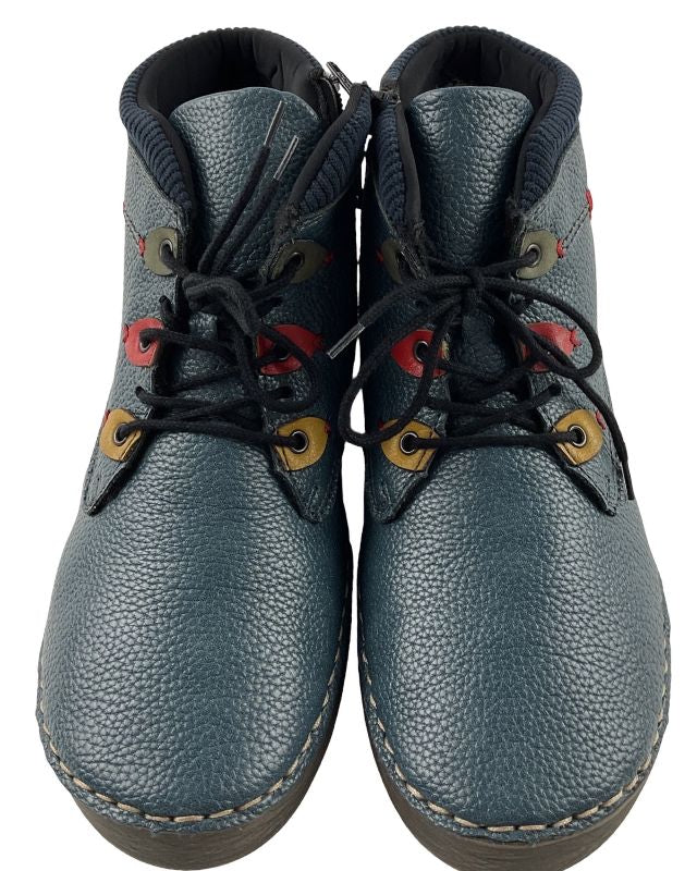 Rieker Damen Kurzstiefel  52544-14 Blau Schnürung+Reißverschluss
