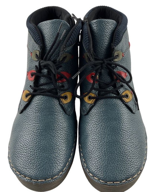 Rieker Damen Kurzstiefel  52544-14 Blau Schnürung+Reißverschluss