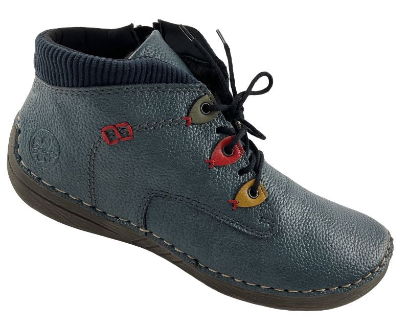 Rieker Damen Kurzstiefel  52544-14 Blau Schnürung+Reißverschluss