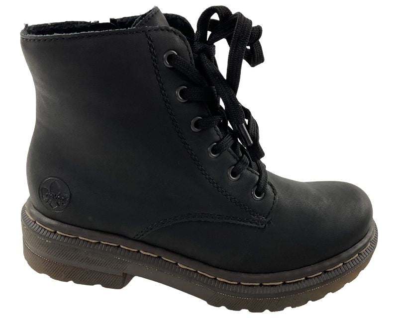 Rieker Damen Kurzstiefel 78240-00 Schwarz Schnürung+Reißverschluss