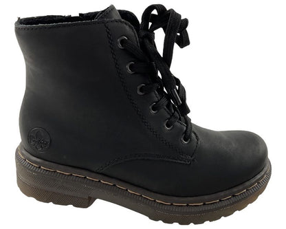 Rieker Damen Kurzstiefel 78240-00 Schwarz Schnürung+Reißverschluss