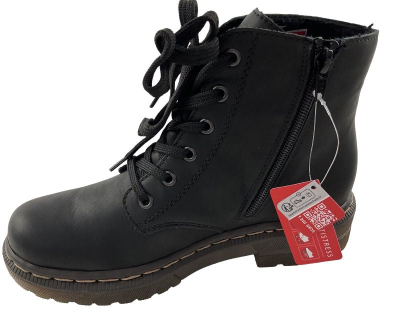 Rieker Damen Kurzstiefel 78240-00 Schwarz Schnürung+Reißverschluss