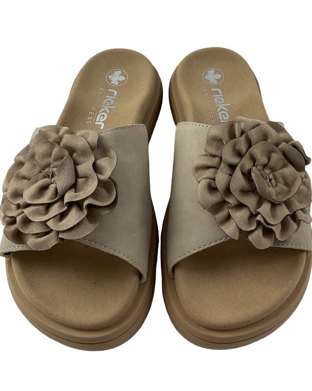 Rieker Damen  Pantoletten V1562-62 Beige  Klettverschluss