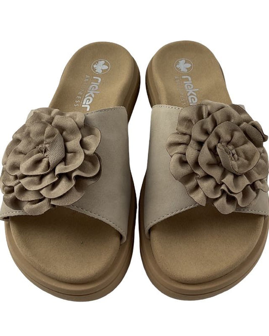 Rieker Damen  Pantoletten V1562-62 Beige  Klettverschluss