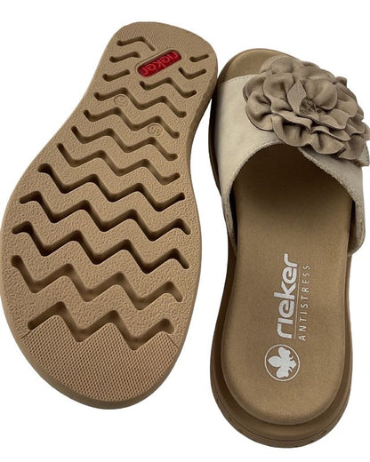 Rieker Damen  Pantoletten V1562-62 Beige  Klettverschluss