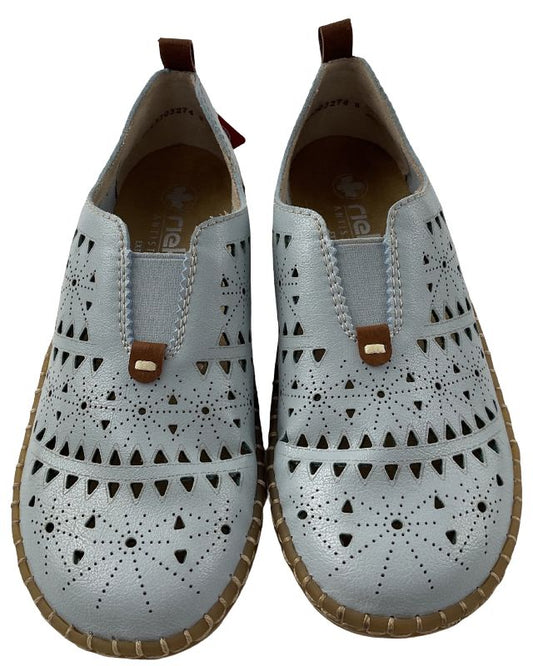 Rieker Damen Slipper N2452-10 Blau Kunsleder,Extraweite.