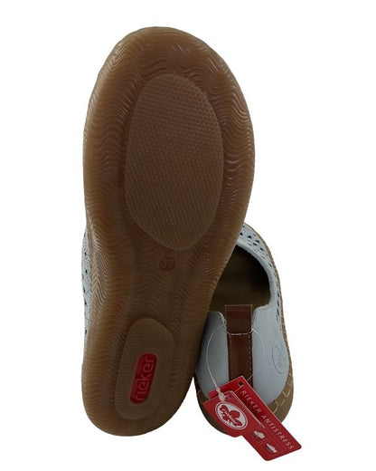 Rieker Damen Slipper N2452-10 Blau Kunsleder,Extraweite.