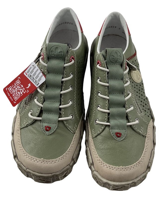 Rieker Damen Slipper L0355-52 Grün,Kunstleder,Decksohle-Leder