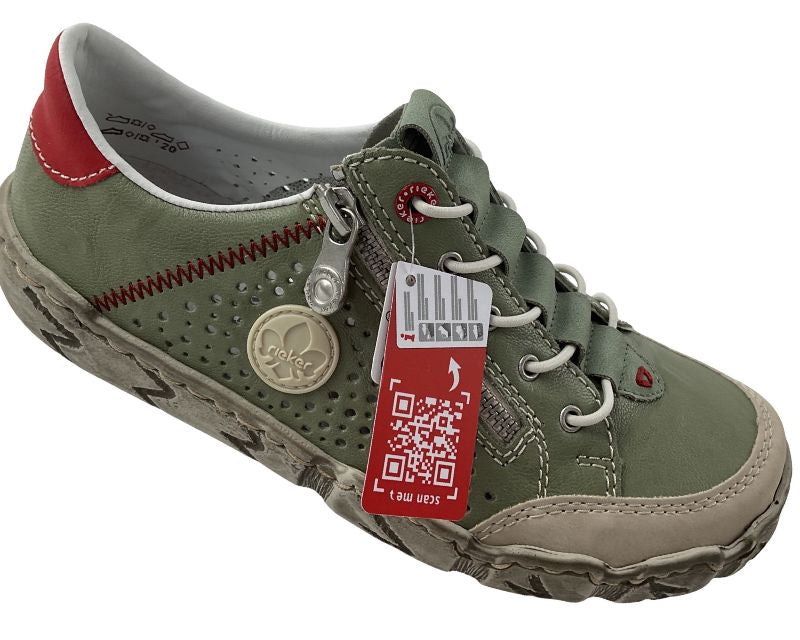 Rieker Damen Slipper L0355-52 Grün,Kunstleder,Decksohle-Leder