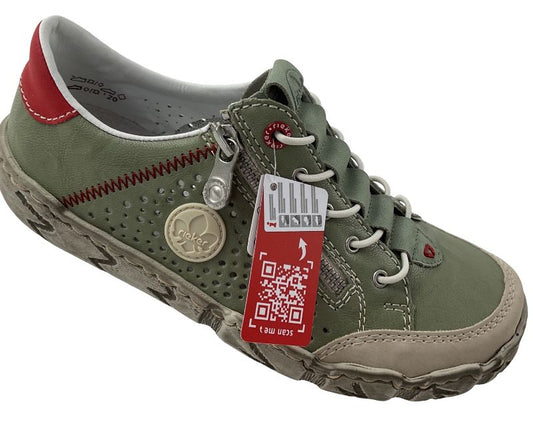 Rieker Damen Slipper L0355-52 Grün,Kunstleder,Decksohle-Leder