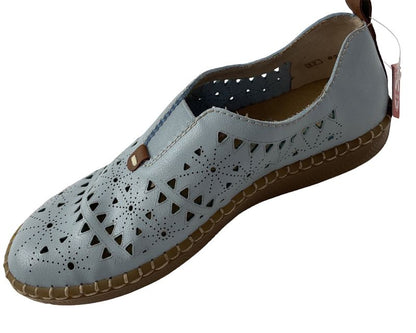 Rieker Damen Slipper N2452-10 Blau Kunsleder,Extraweite.