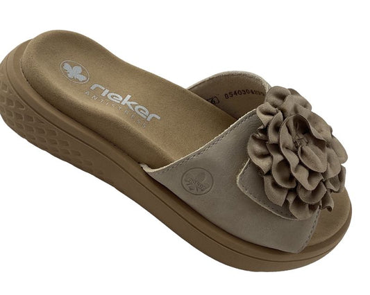 Rieker Damen  Pantoletten V1562-62 Beige  Klettverschluss
