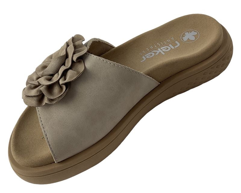 Rieker Damen  Pantoletten V1562-62 Beige  Klettverschluss