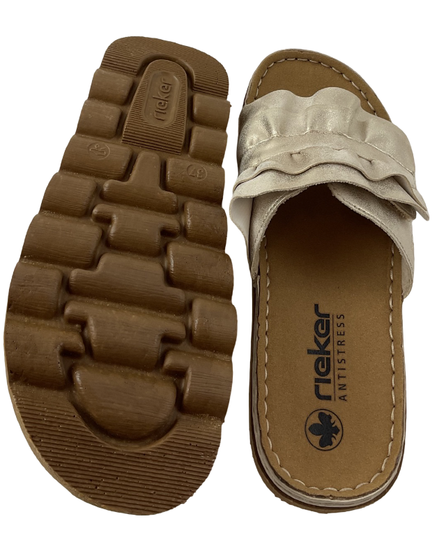 Rieker Damen  Pantoletten V8763-60 Klettverschluss,Beige/Gold  Gr.
