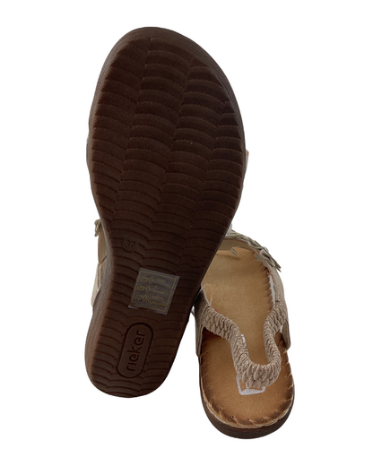 Rieker Damen Keilsandaletten V7573-90 Gold  Kunstleder