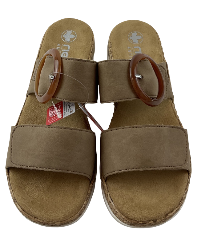 Rieker Damen  Pantoletten  V2392-62 Beige, Klettverschluss,  Gr.