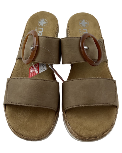 Rieker Damen  Pantoletten  V2392-62 Beige, Klettverschluss,  Gr.