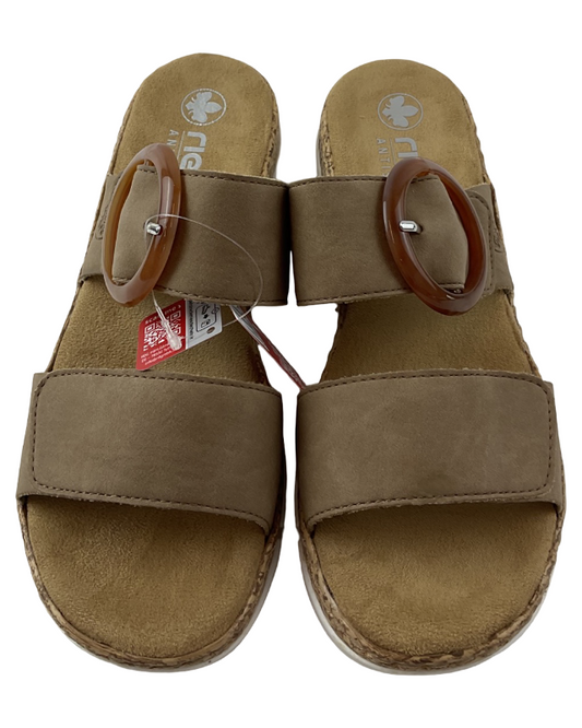 Rieker Damen  Pantoletten  V2392-62 Beige, Klettverschluss,  Gr.