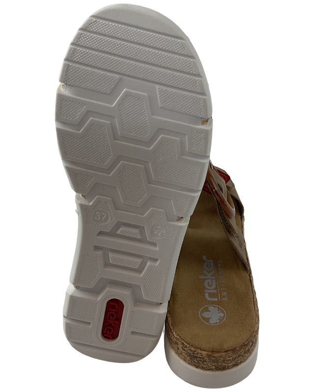 Rieker Damen  Pantoletten  V2392-62 Beige, Klettverschluss,  Gr.