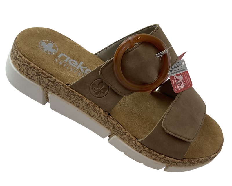 Rieker Damen  Pantoletten  V2392-62 Beige, Klettverschluss,  Gr.