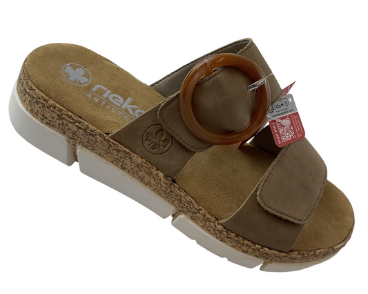 Rieker Damen  Pantoletten  V2392-62 Beige, Klettverschluss,  Gr.