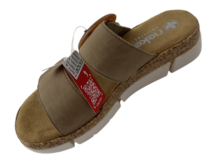 Rieker Damen  Pantoletten  V2392-62 Beige, Klettverschluss,  Gr.