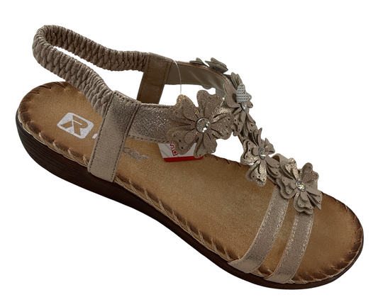 Rieker Damen Keilsandaletten V7573-90 Gold  Kunstleder