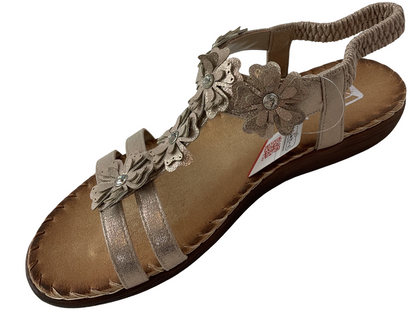 Rieker Damen Keilsandaletten V7573-90 Gold  Kunstleder