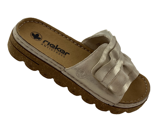 Rieker Damen  Pantoletten V8763-60 Klettverschluss,Beige/Gold  Gr.