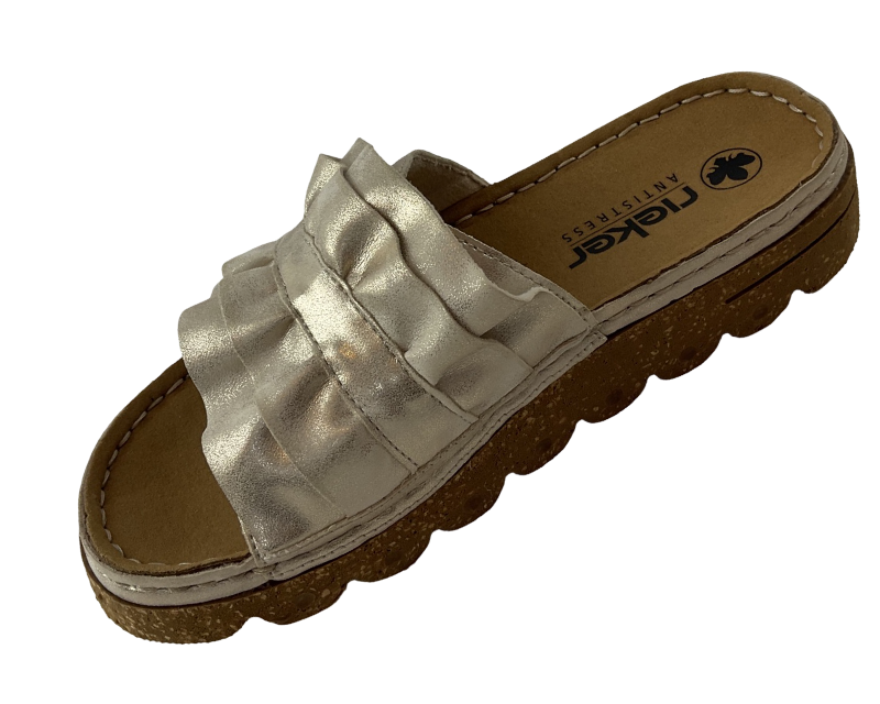 Rieker Damen  Pantoletten V8763-60 Klettverschluss,Beige/Gold  Gr.