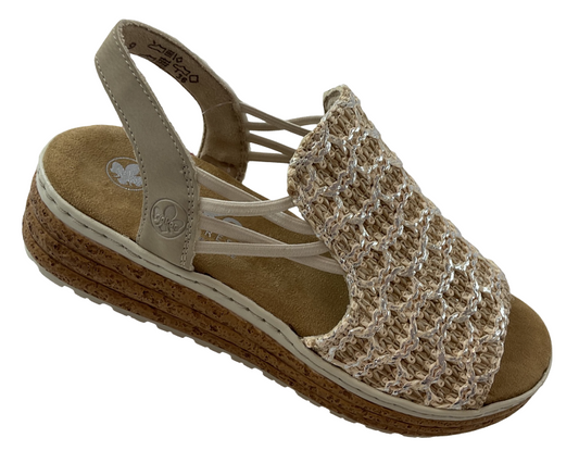 Rieker Damen Keilsandaletten 62741-60 Beige,Extraweite