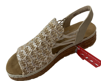 Rieker Damen Keilsandaletten 62741-60 Beige,Extraweite